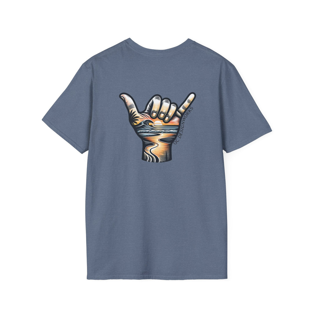 Shaka Sunset T-Shirt - T-Shirt - Heather Indigo - OC Designworks