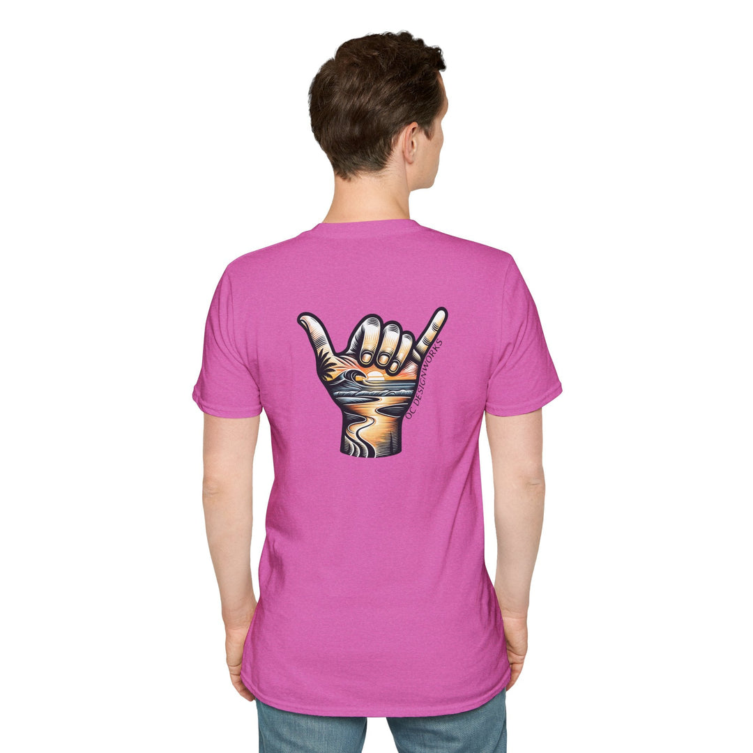 Shaka Sunset T-Shirt - T-Shirt - Heather Berry - OC Designworks