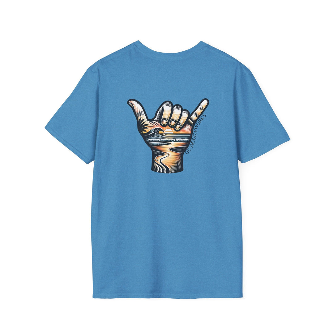 Shaka Sunset T-Shirt - T-Shirt - Heather Sapphire - OC Designworks