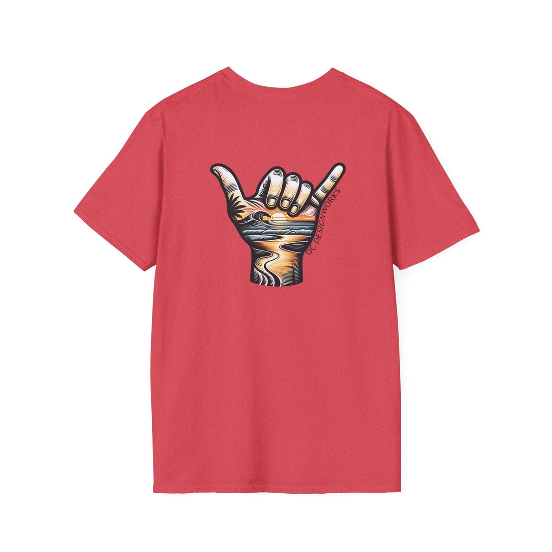 Shaka Sunset T-Shirt - T-Shirt - Heather Red - OC Designworks