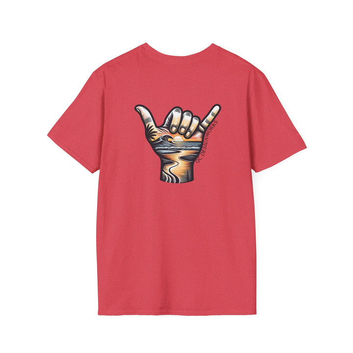 Shaka Sunset T-Shirt - T-Shirt - Heather Red - OC Designworks