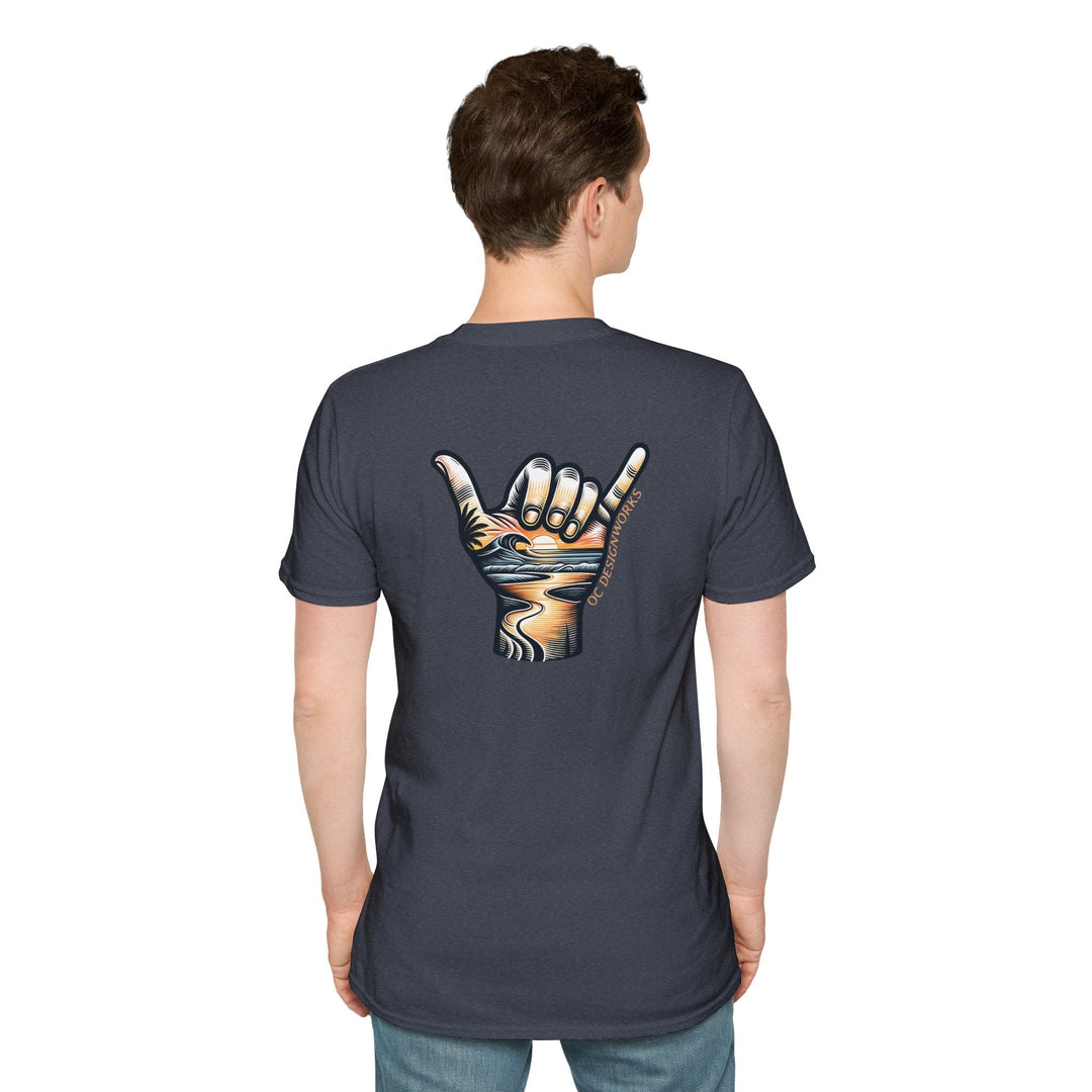 Shaka Sunset T-Shirt - T-Shirt - Heather Navy - OC Designworks