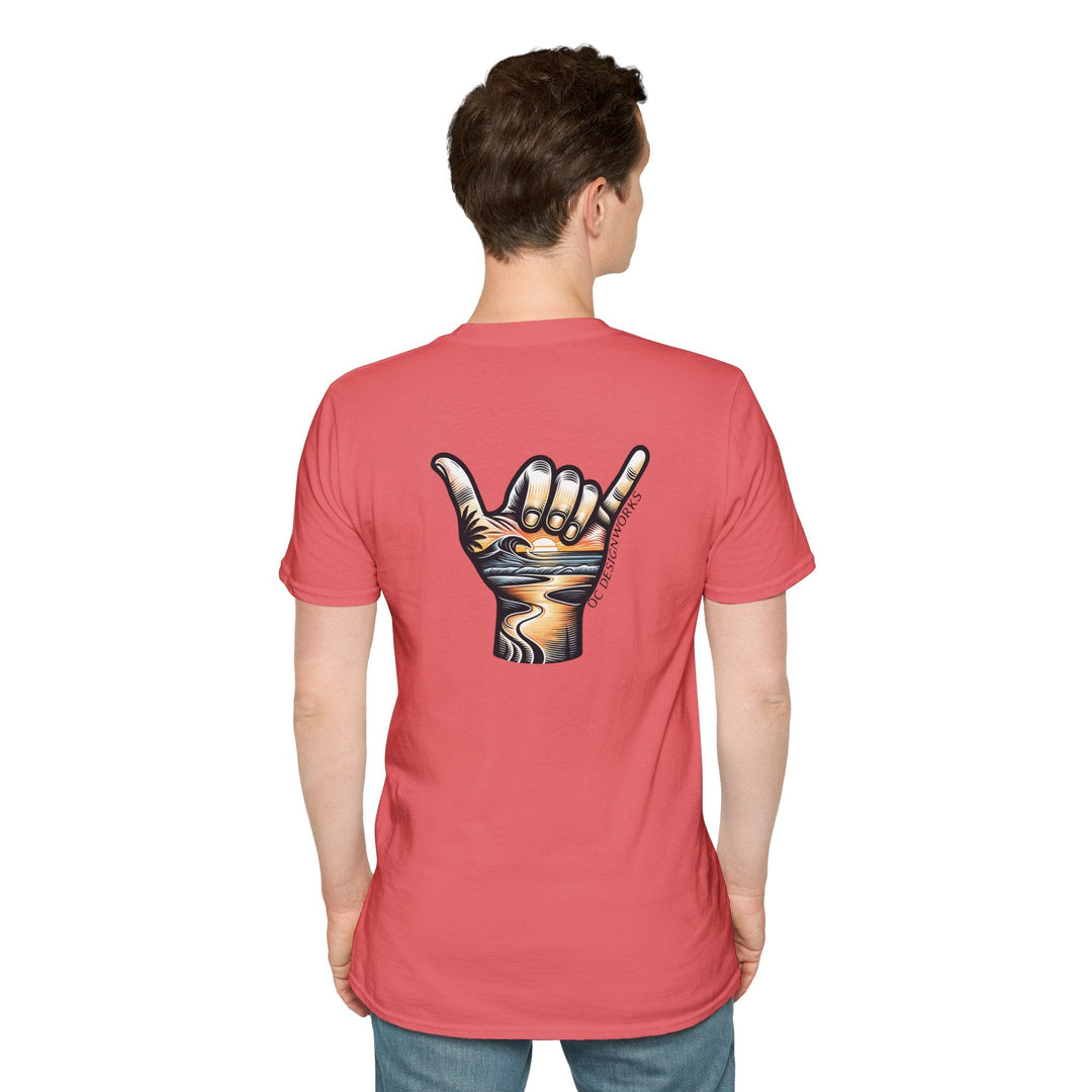 Shaka Sunset T-Shirt - T-Shirt - Coral Silk - OC Designworks