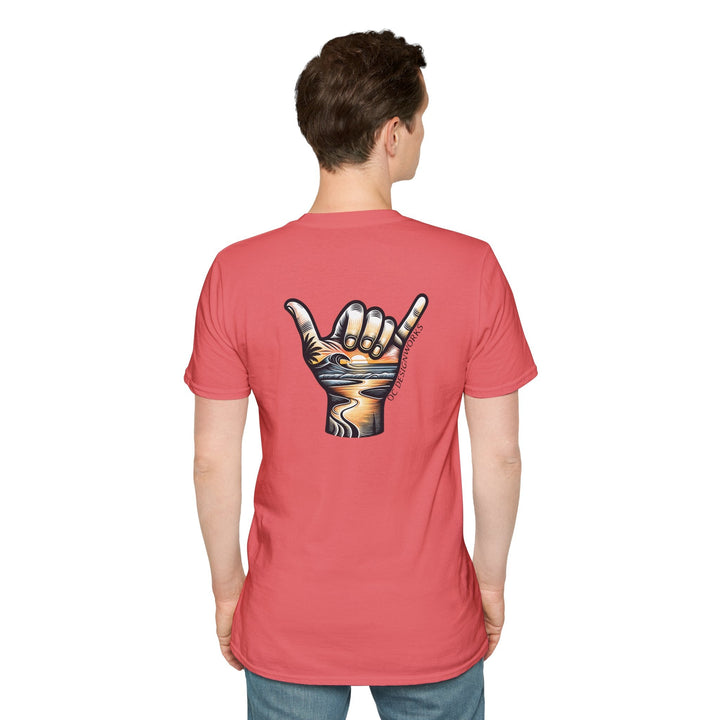 Shaka Sunset T-Shirt - T-Shirt - Coral Silk - OC Designworks