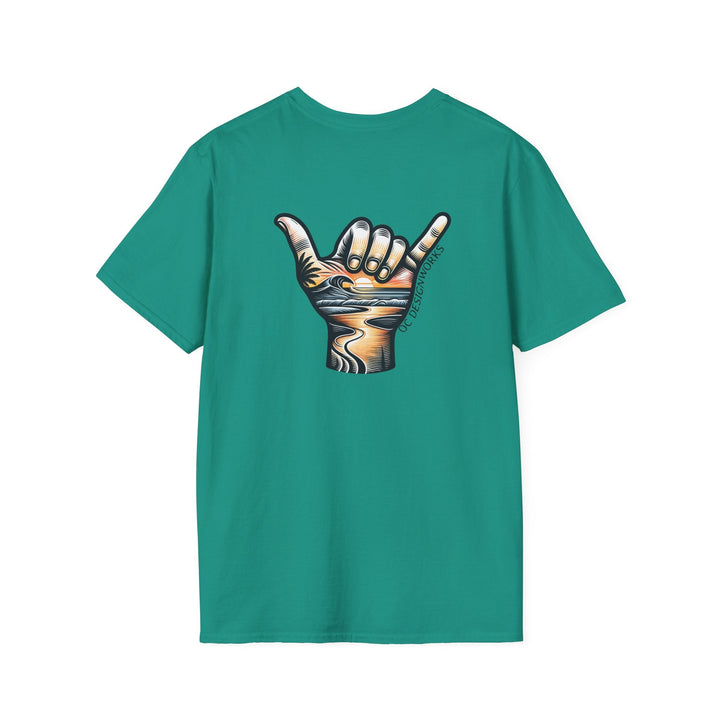 Shaka Sunset T-Shirt - T-Shirt - Jade Dome - OC Designworks