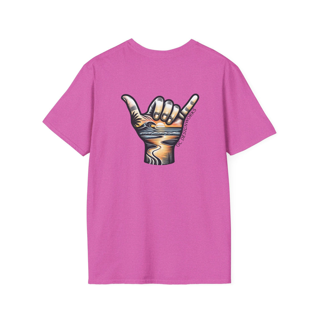 Shaka Sunset T-Shirt - T-Shirt - Heather Berry - OC Designworks