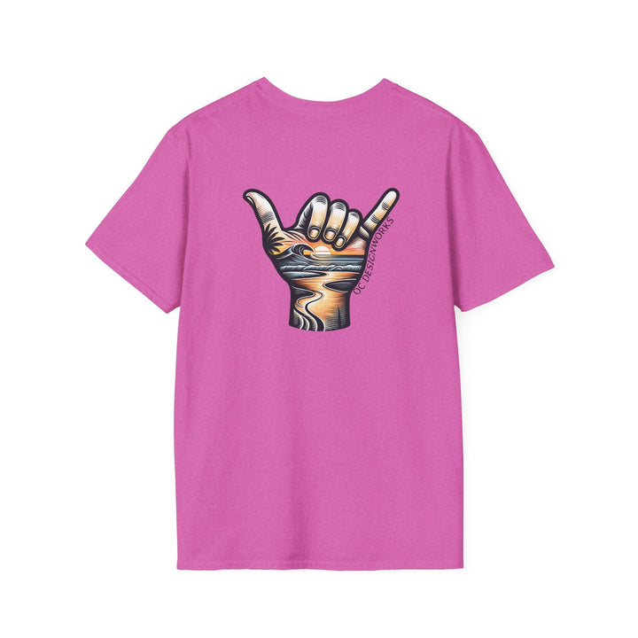 Shaka Sunset T-Shirt - T-Shirt - Heather Berry - OC Designworks
