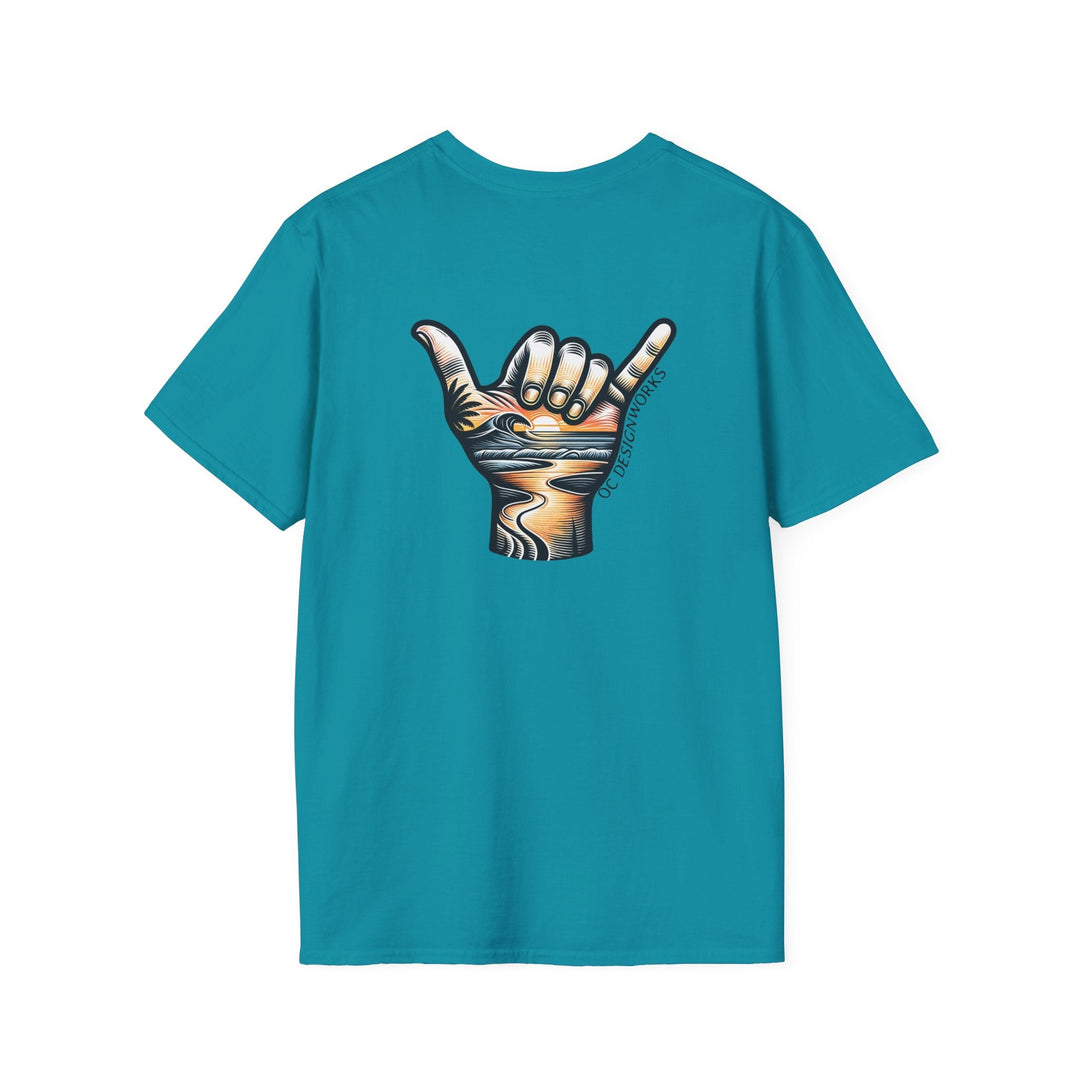 Shaka Sunset T-Shirt - T-Shirt - Tropical Blue - OC Designworks