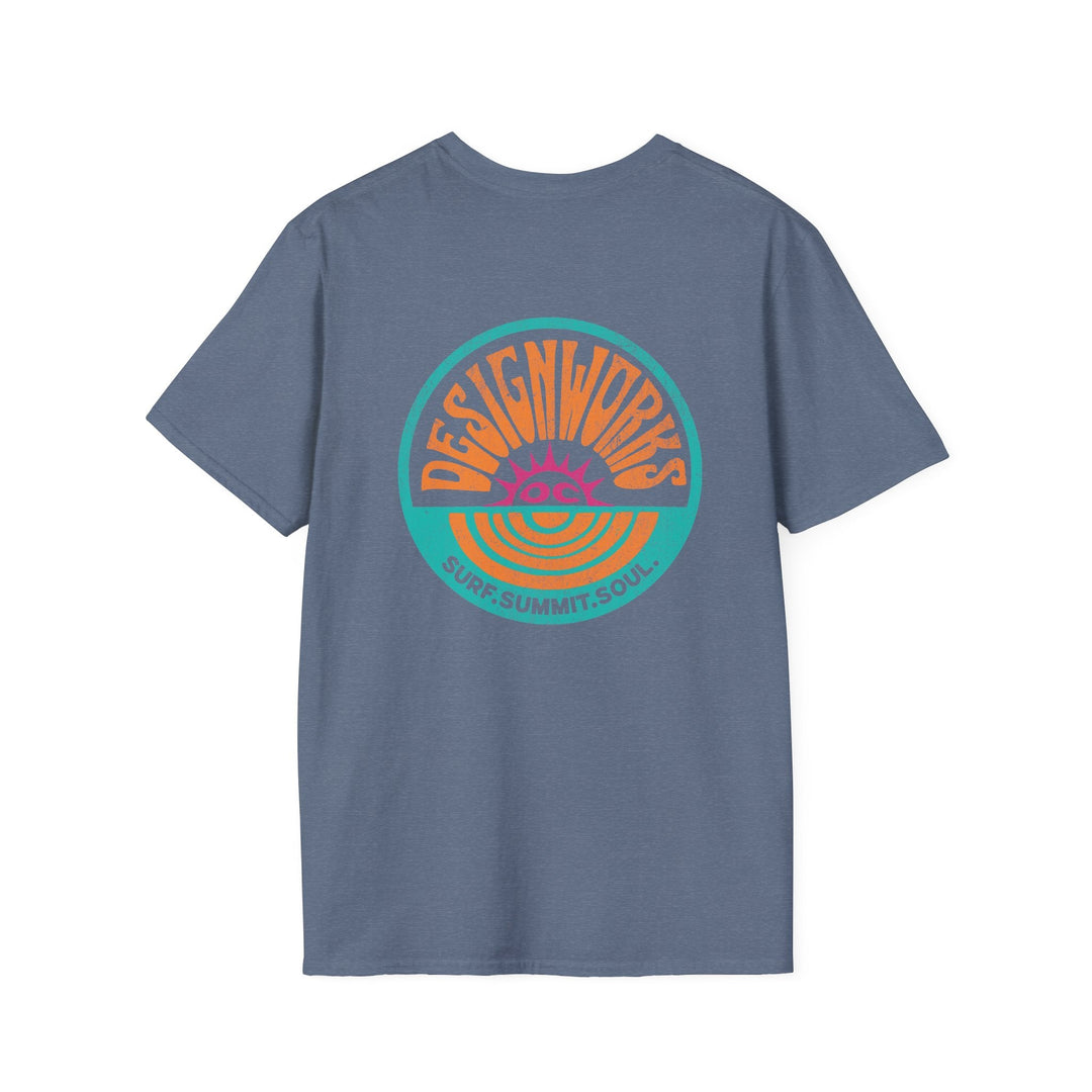 Vintage Casual Beach Logo T-Shirt — Surf Summit Soul - T-Shirt - Heather Indigo - OC Designworks