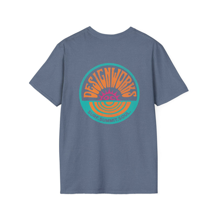 Vintage Casual Beach Logo T-Shirt — Surf Summit Soul - T-Shirt - Heather Indigo - OC Designworks
